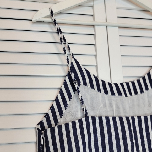 FARM RIO Striped Parrot Embroidered Mini Dress Women's XS Linen Sleeveless Blue - Picture 7 of 15